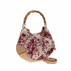 Gucci Floral Canvas Bamboo Two Way Hobo Bag