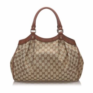 New Gucci Brown Canvas Fabric Guccissima Sukey Tote Italy
