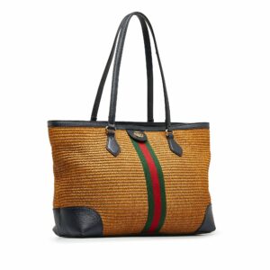 Brown Gucci Medium Raffia Ophidia Tote Bag