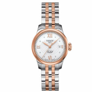 Tissot Le Locle Automatic Lady Stainless Steel Case with Rose Gold PVD coating Silver Dial Grey, Rose Gold 5N Strap Watch T41218316