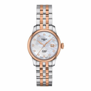 Tissot Le Locle Automatic Lady Stainless Steel Case with Rose Gold PVD coating White mother-of-pearl Dial Grey, Rose Gold 5N Strap Watch T0062072211600