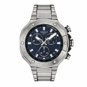 Tissot T-Race Chronograph Stainless Steel Case Blue Dial Grey Strap Gent Watch T1414171104100