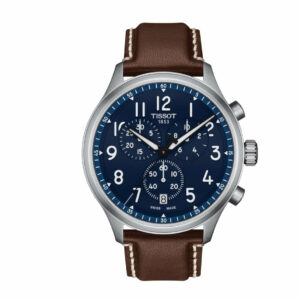 Tissot Chrono XL Vintage Quartz Stainless Steel Case Blue Dial Brown Strap Gent Watch T1166171604200