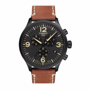 Tissot Chrono XL Quartz Stainless Steel Case with Black PVD coating Black Dial Beige Strap Gent Watch T1166173605700