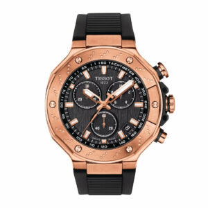 Tissot T-Race Chronograph Stainless Steel Case with Rose Gold PVD coating Black Dial Black Strap Gent Watch T1414173705100