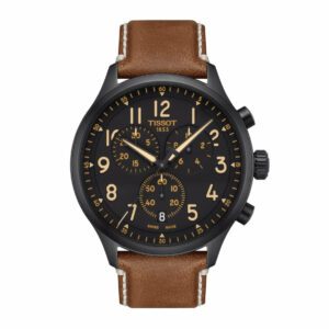 Tissot Chrono XL Quartz Stainless Steel Case with Black PVD coating Black Dial Beige Strap Gent Watch T1166173605203