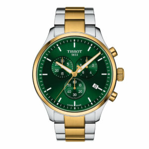 Tissot Chrono XL Classic Quartz Stainless Steel Case with Yellow Gold PVD coating Green Dial Grey, Yellow Gold 1N14 Strap Gent Watch T1166172209100