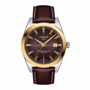 Tissot Gentleman Powermatic 80 Silicium Solid Stainless Steel Case Brown Dial Brown Strap Gent Watch T9274074629101