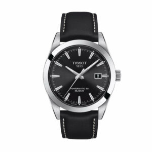 Tissot Gentleman Powermatic 80 Silicium Stainless Steel Case Black Dial Black Strap Gent Watch T1274071605100