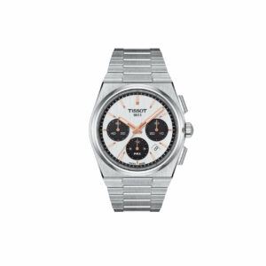 Tissot PRX Automatic Chronograph Skeleton Oscillating Mass Caliber Satin finished Stainless Steel Case White Dial Grey Strap Gent Watch T1374271101100