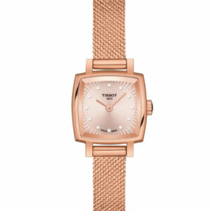 Tissot Lovely Square Quartz Stainless Steel Rose Gold PVD coating Case Cream Dial Grey, Rose Gold 5N Strap Women's Watch T0581093345600