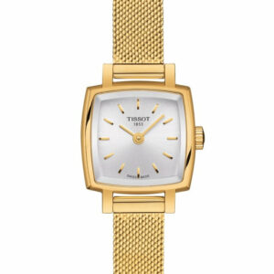 Tissot Lovely Square Quartz Stainless Steel Yellow Gold PVD coating Case Silver Dial Grey, Yellow Gold 1N14 Strap Women's Watch T0581093303100
