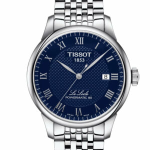 Tissot Le Locle Powermatic 80 Stainless Steel Case Blue Dial Grey Strap Case-back is engraved with a traditional Le Locle signature dials featuring as indices Roman numerals, Wesselton diamonds or both at the same time Men's Watch T0064071104300