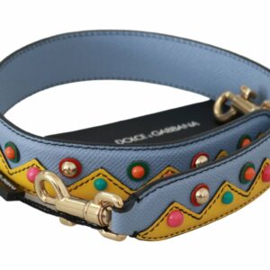 Dolce & Gabbana Blue Leather Bag Strap with Multicolor Zigzag Pattern and Gold-Toned Hardware ONE SIZE Blue