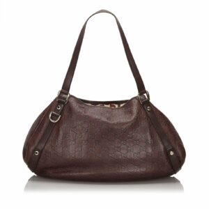 New Gucci Brown Dark Others Leather Guccissima Pelham Tote Italy