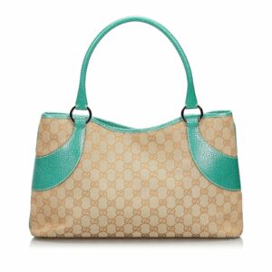 New Gucci Brown Beige Canvas Fabric GG Tote Bag Italy