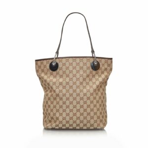 New Gucci Brown Beige Canvas Fabric GG Eclipse Tote Bag Italy