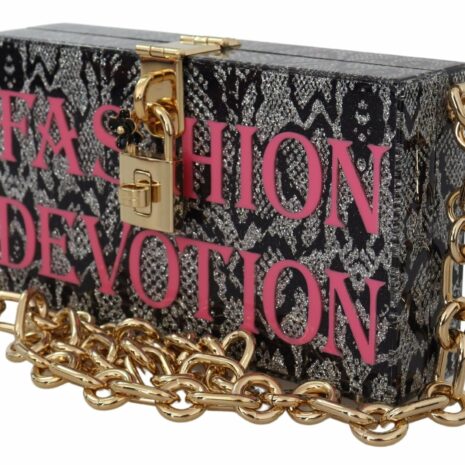 Dolce & Gabbana Fashion Devotion Box Bag Women's Black Acrylic Box Bag with Chain Strap 'Fashion Devotion' Printed Box Bag Chain Strap Box Bag - Black Women's Fashion Devotion Box Bag by Dolce &