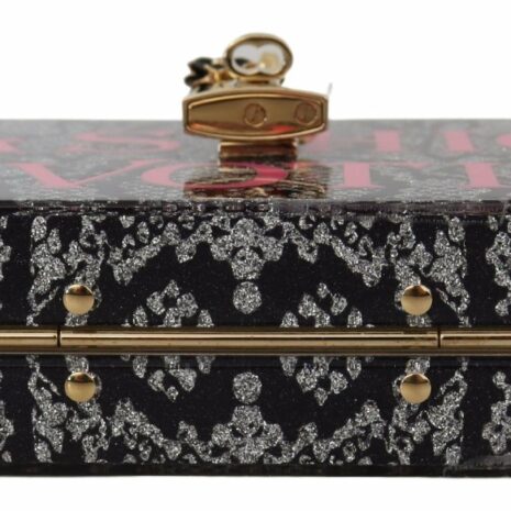 Dolce & Gabbana Fashion Devotion Box Bag Women's Black Acrylic Box Bag with Chain Strap 'Fashion Devotion' Printed Box Bag Chain Strap Box Bag - Black Women's Fashion Devotion Box Bag by Dolce &