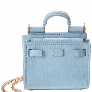 Dolce & Gabbana Sicily Micro Croc-Embossed Leather Tote ONE SIZE Blue