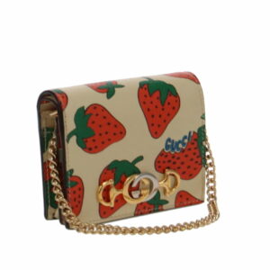Gucci Leather Strawberry Zumi Card Case on Handheld Chain