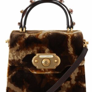 Dolce & Gabbana Devotion Small Velvet Giraffe Print Bag ONE SIZE Brown