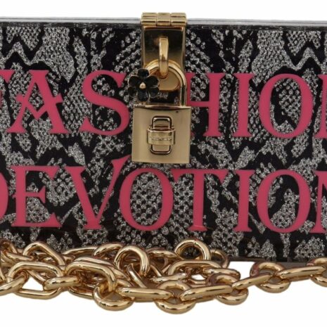 Dolce & Gabbana Fashion Devotion Box Bag Women's Black Acrylic Box Bag with Chain Strap 'Fashion Devotion' Printed Box Bag Chain Strap Box Bag - Black Women's Fashion Devotion Box Bag by Dolce &
