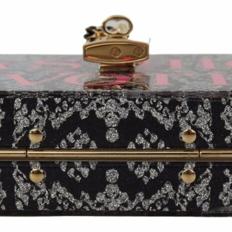 Dolce & Gabbana Fashion Devotion Box Bag Women's Black Acrylic Box Bag with Chain Strap 'Fashion Devotion' Printed Box Bag Chain Strap Box Bag - Black Women's Fashion Devotion Box Bag by Dolce &