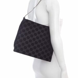 Gucci Black Monogram Suede Handbag