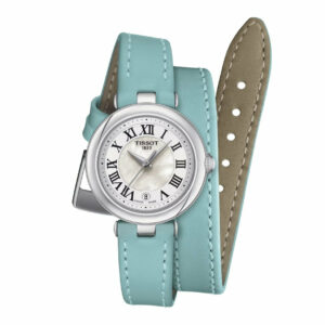 Tissot Bellissima Small Lady-XS Double Tour Strap Stainless Steel Case White Mother-of-Pearl Dial Light Blue Strap Lady Watch T1260101611300