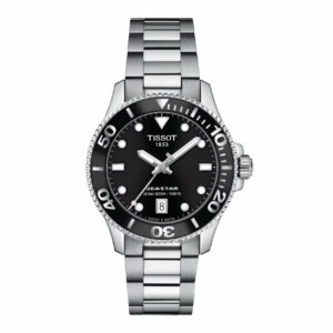 Tissot Seastar 1000 36MM Stainless Steel Case Black Dial Grey Strap Watch T1202101105100