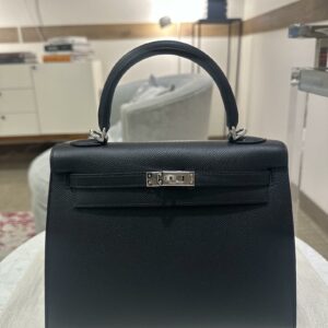 Hermes Kelly 25 Sellier Black Epsom Palladium Hardware