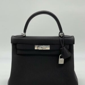 Hermes Kelly 28 Retourne Togo Noir Palladium Hardware