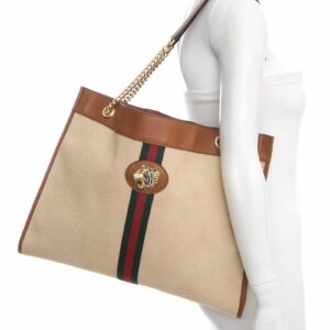 Gucci Tan Rajah Canvas Tiger Head Detail Tote