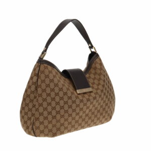 Gucci GG Canvas Hobo Large With Brown Leather Trims