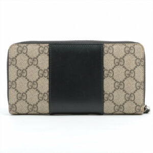 Gucci GG Supreme Monogram Zip Around Wallet Beige and Black