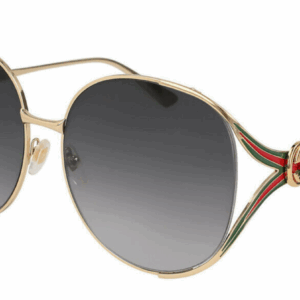 Gucci GG0225 S 001 Gold/Grey Oversized Round Women's Sunglasses