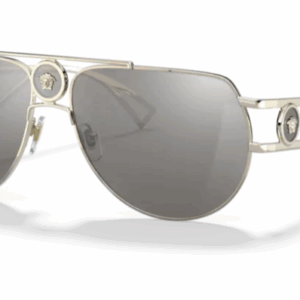 Versace VE2225 12526G - Pale gold Light grey mirror Oval 60mm Men's Sunglasses