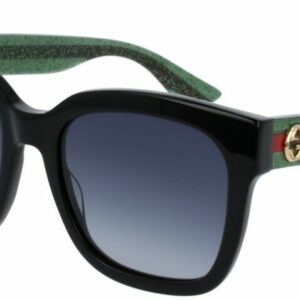 Gucci GG0034SN 002 Black Green with Red Stripe/Gradient Grey Square Sunglasses