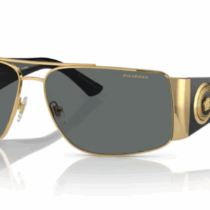Versace 0VE2163 100281 Gold/Grey Polarized 63mm Rectangular Men's Sunglasses