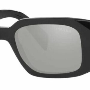 Prada 0PR17W 1AB2B0 Black/Light Grey Mirrored Rectangular Women's Sunglasses