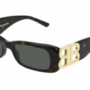 Balenciaga BB 0096S 002 Havana Gold/Green Rectangle Women's Sunglasses