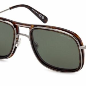 Moncler ML0223 Kontour 52R Dark Havana-Dark Ruthenium/Green Polarized Sunglasses