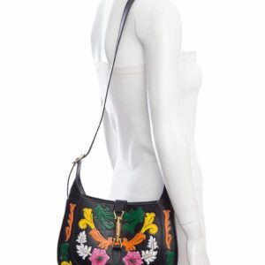 Gucci Black Multi Color Floral Jackie Handbag