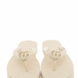Gucci Ivory Rubber Logo Flip Flop Sandals SZ 40