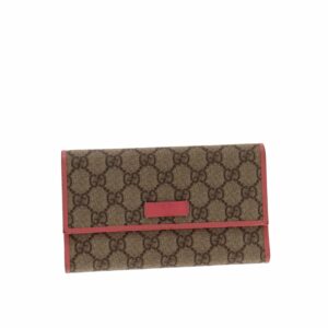 Gucci GG Supreme and Pink Leather Long Flap Wallet
