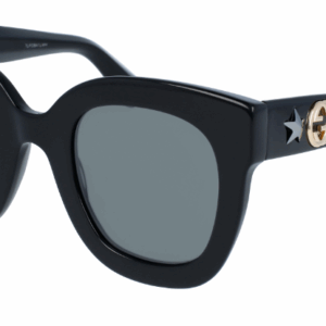 Gucci GG0208S 002 Black/Gray Mirrored Cat Eye Women's Sunglasses