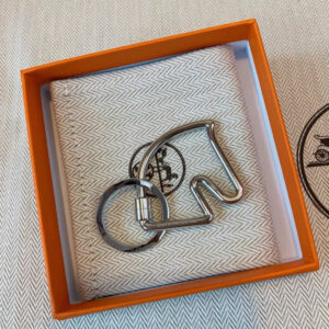HERMES Cheval Key Charm Metal Silver with Box