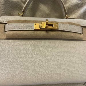Hermes Kelly 20cm Mushroom Chevre GHW