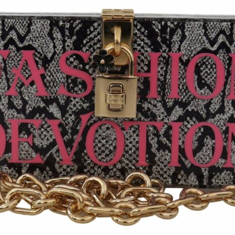 Dolce & Gabbana Fashion Devotion Box Bag Women's Black Acrylic Box Bag with Chain Strap 'Fashion Devotion' Printed Box Bag Chain Strap Box Bag - Black Women's Fashion Devotion Box Bag by Dolce &